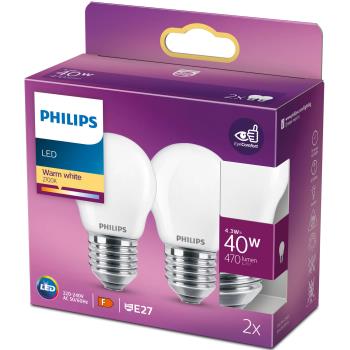 Philips: 2-pack LED E27 P45 Klot 40W Frost 470lm