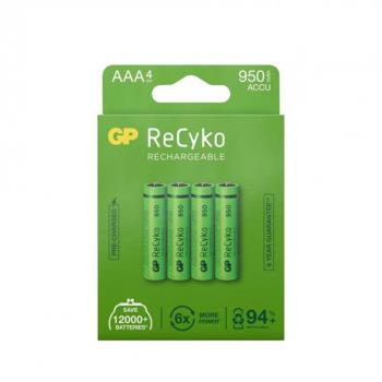 GP ReCyko Rechargeable Battery, Size AAA, 950 mAh, 4-pack
