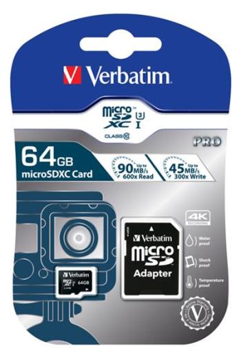 Verbatim MicroSD Pro 64GB + SD adapter
