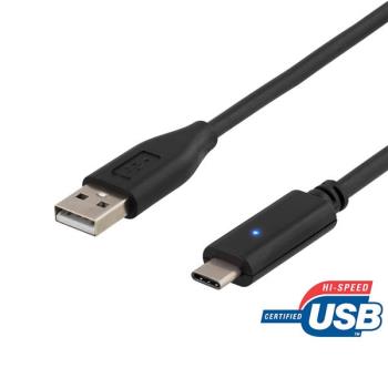 USB-kabel USB 2.0 Typ C hane -> Typ A hane , 1m, svart