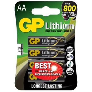 GP Lithium Battery, Size AA, LR6, 1.5V, 4-pack