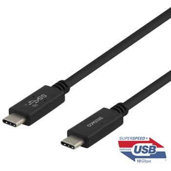 DELTACO USB-C till USB-C 100W 10Gbit/s 1m Svart