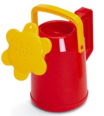 Vattenkanna röd med gult handtag & blompip, volym 1 L.