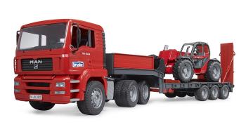 Bruder - MAN TGA truck with low loader trailer & Manitou telehandler