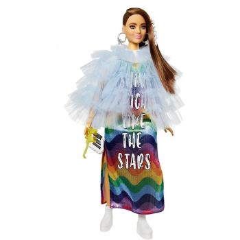 Barbie - Blue Coat & Rainbow Dress
