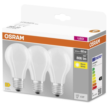 OSRAM LED BASE standard mat 806lm 6,5W/827 (60W) E27 3-pak