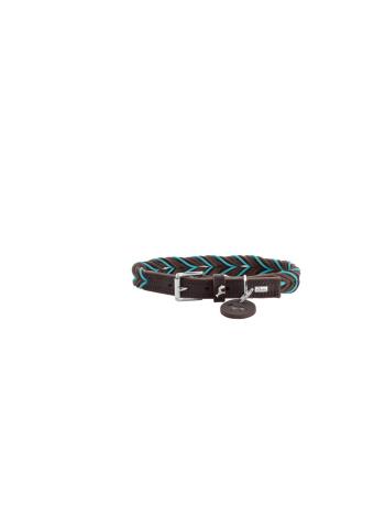 Hunter - Dogcollar Solid Education Cord S (45), dark brown/turquoise