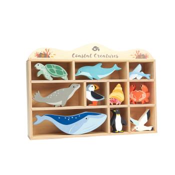 Tender Leaf - Display Shelf with 10 Wooden Animals - Ocean
