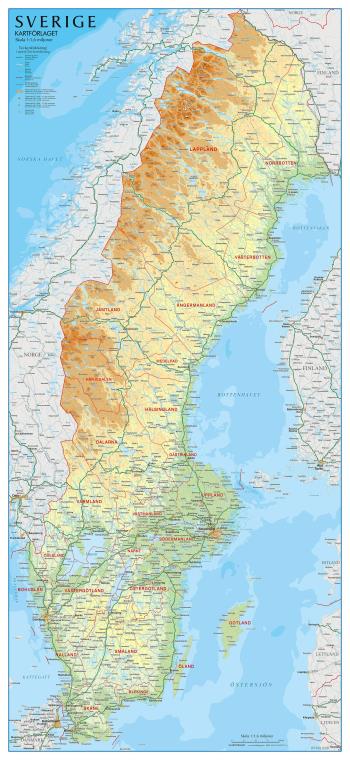 Sverige Väggkarta Kartförlaget I Papptub - 46 X 100cm