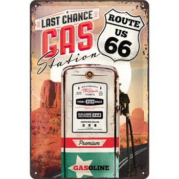 Plåtskylt Retro 20x30 cm / Route 66 GAS