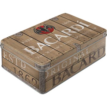 Plåtbox platt Retro / Bacardi - Wood Barrel Logo