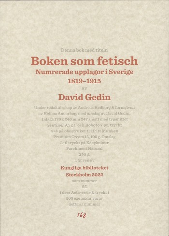 Boken Som Fetisch - Numrerade Upplagor I Sverige 1819-1915