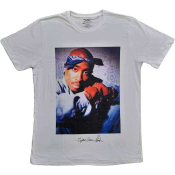 Tupac: Unisex T-Shirt/Blue Bandana (White) (Large)