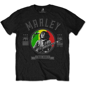 Bob Marley: Unisex T-Shirt/Rebel Music Seal (Black) (Medium)