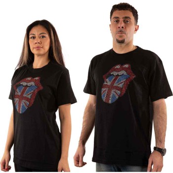 The Rolling Stones: Unisex T-Shirt/Classic UK (Black) (Embellished) (Small)
