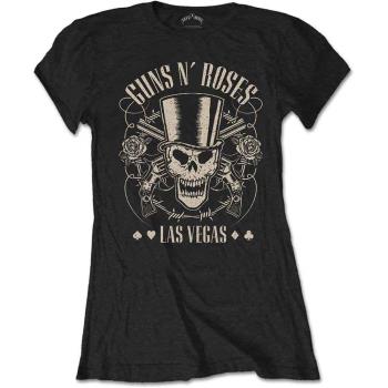 Guns N Roses: Guns N' Roses Ladies T-Shirt/Top Hat Skull & Pistols Las Vegas (Medium)