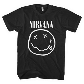 Nirvana: Unisex T-Shirt/White Happy Face (Black) (Large)