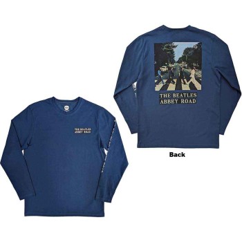 The Beatles: Unisex Long Sleeve T-Shirt/Abbey Road (Denim Blue) (Back & Sleeve Print) (X-Large)