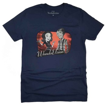 Marvel Comics: Unisex T-Shirt/WandaVision Red Logo Cartoon (Navy Blue) (Medium)