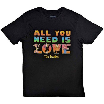 The Beatles: Unisex T-Shirt/Yellow Submarine All You Need Is Love Stacked (Black) (Medium)