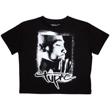 Tupac: Ladies Crop Top/Spray Photo (Black) (X-Small)