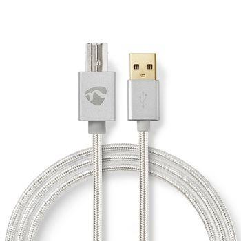 Nedis USB-kabel | USB 2.0 | USB-A Hane | USB-B Hane | 480 Mbps | Guldplaterad | 2.00 m | Rund | Flätad / Nylon | Aluminium | Kartong med täckt fönster