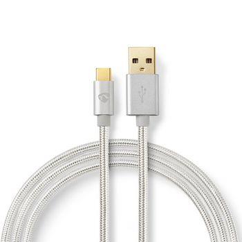 Nedis USB-kabel | USB 2.0 | USB-A Hane | USB-C- Hane | 15 W | 480 Mbps | Guldplaterad | 1.00 m | Rund | Flätad / Nylon | Aluminium | Kartong med täckt fönster