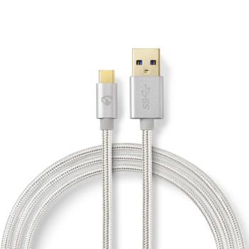 Nedis USB-kabel | USB 3.2 Gen 1 | USB-A Hane | USB-C- Hane | 15 W | 5 Gbps | Guldplaterad | 2.00 m | Rund | Flätad / Nylon | Aluminium | Kartong med täckt fönster