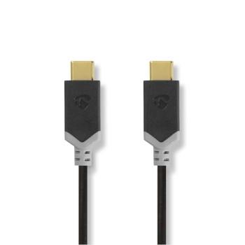Nedis USB-kabel | USB 3.2 Gen 2 | USB-C- Hane | USB-C- Hane | 100 W | 10 Gbps | Guldplaterad | 1.00 m | Rund | PVC | Antracit | Kartong med fönster