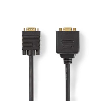 Nedis VGA-kabel | VGA Hane | 2x VGA hona | Guldplaterad | Maximal upplösning: 1280x768 | 0.20 m | Rund | ABS | Svart | Plastpåse