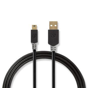 Nedis USB-kabel | USB 2.0 | USB-A Hane | USB Mini-B 5 pin Hane | 480 Mbps | Guldplaterad | 2.00 m | Rund | PVC | Antracit | Plastpåse