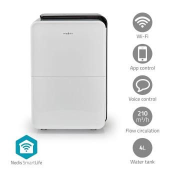 Nedis SmartLife Avfuktare | Wi-Fi | 30 l/Dag | Avfuktning / Kontinuerlig / Torr tvätt / Ventilation | Android- / IOS | Justerbar hygrostat | 210 m³/h