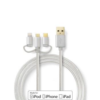 Nedis 3 i 1 kabel | USB 2.0 | USB-A Hane | Apple Lightning, 8-stifts / USB Micro-B Hane / USB-C- Hane | 480 Mbps | 1.00 m | Guldplaterad | Rund | PVC | Aluminium | Kartong med täckt fönster