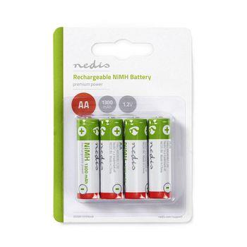 Nedis Laddningsbara Ni-MH-batteri AA | 1.20 V | 1300 mAh | Förladdad | Antal batterier: 4 st. | Blister | HR6 | Grön / Röd