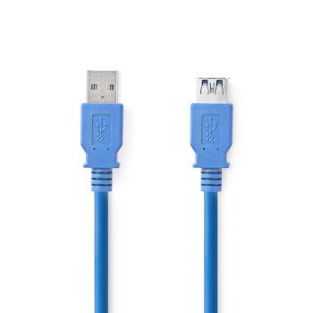 Nedis USB-kabel | USB 3.2 Gen 1 | USB-A Hane | USB-A Hona | 5 Gbps | Nickelplaterad | 3.00 m | Rund | PVC | Blå | Plastpåse