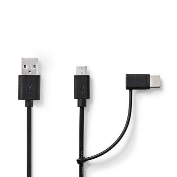 Nedis 2 i 1kabel | USB 2.0 | USB-A Hane | USB Micro-B Hane / USB-C- Hane | 480 Mbps | 1.00 m | Nickelplaterad | Rund | PVC | Svart | Plastpåse
