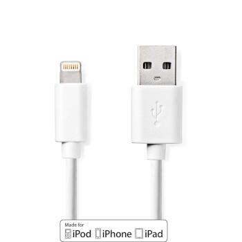 Nedis USB-kabel | USB 2.0 | Apple Lightning, 8-stifts | USB-A Hane | 480 Mbps | Nickelplaterad | 2.00 m | Rund | PVC | Vit | Låda