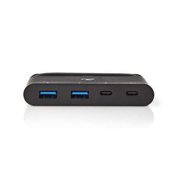 Nedis USB Multi-Port Adapter | USB 3.2 Gen 2 | USB-C- Hane | 2x USB-A / 2x USB-C- | Nickelplaterad | Svart | Låda