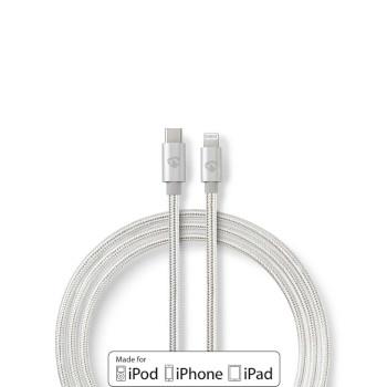 Nedis Lightning Kabel | USB 2.0 | Apple Lightning, 8-stifts | USB-C- Hane | 480 Mbps | Guldplaterad | 1.00 m | Rund | Flätad / Nylon | Aluminium / Silver | Kartong med täckt fönster