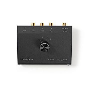 Nedis Analog Audio switch | 4-Port | Anslutningsingång: 1x 3.5 mm / 3x (2x RCA Hona) | Anslutningsutgång: 1x (2x RCA Hona) | Instruktionsbok | Metall | Svart