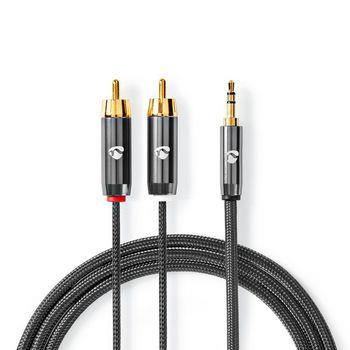 Nedis Stereoljudkabel | 3.5 mm Hane | 2x RCA Hane | Guldplaterad | 1.00 m | Rund | Grå / Grått Med Metall | Kartong med täckt fönster