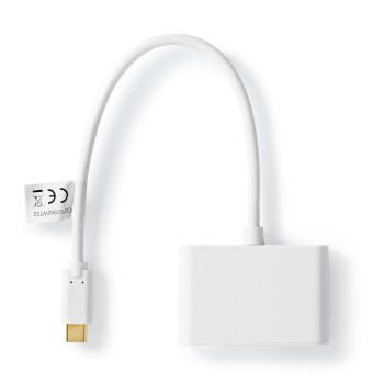 Nedis USB Multi-Port Adapter | 2-in-1 | USB 3.2 Gen 1 | USB-C- Hane | 2x USB-A | 5 Gbps | 0.20 m | Rund | Nickelplaterad | PVC | Vit | Plastpåse