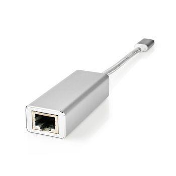 Nedis USB-C- Adapter | USB 3.2 Gen 1 | USB-C- Hane | RJ45 Hona | 1 Gbps | 0.20 m | Rund | Guldplaterad | Flätad / Nylon | Silver | Kartong med täckt fönster