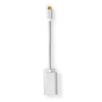 Nedis USB-C- Adapter | USB 3.2 Gen 1 | USB-C- Hane | DisplayPort Hona / USB-C- Hona | 4K@60Hz | Power delivery | 0.20 m | Rund | Guldplaterad | Flätad / Nylon | Silver | Kartong med täckt fönster