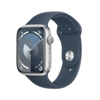 Apple Watch S9 GPS 45mm Silver Alu Case Storm Blue Sport Band - M/